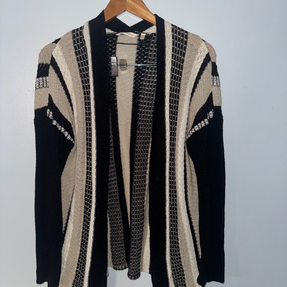 Soft Surroundings Black and Cream Cardigan with Vertical Stripes